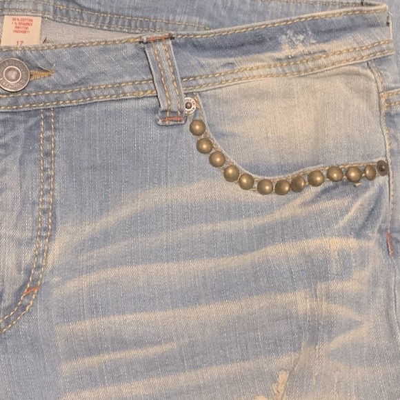 Mossimo Supply Co. Blue Light Wash Stud Pocketed Distressed Skinny Jeans Size 17 - Picture 5 of 8